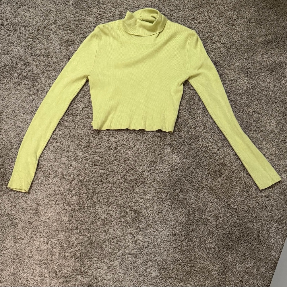 Forever 21 Lime Green Ribbed Cropped Turtleneck Sweater
